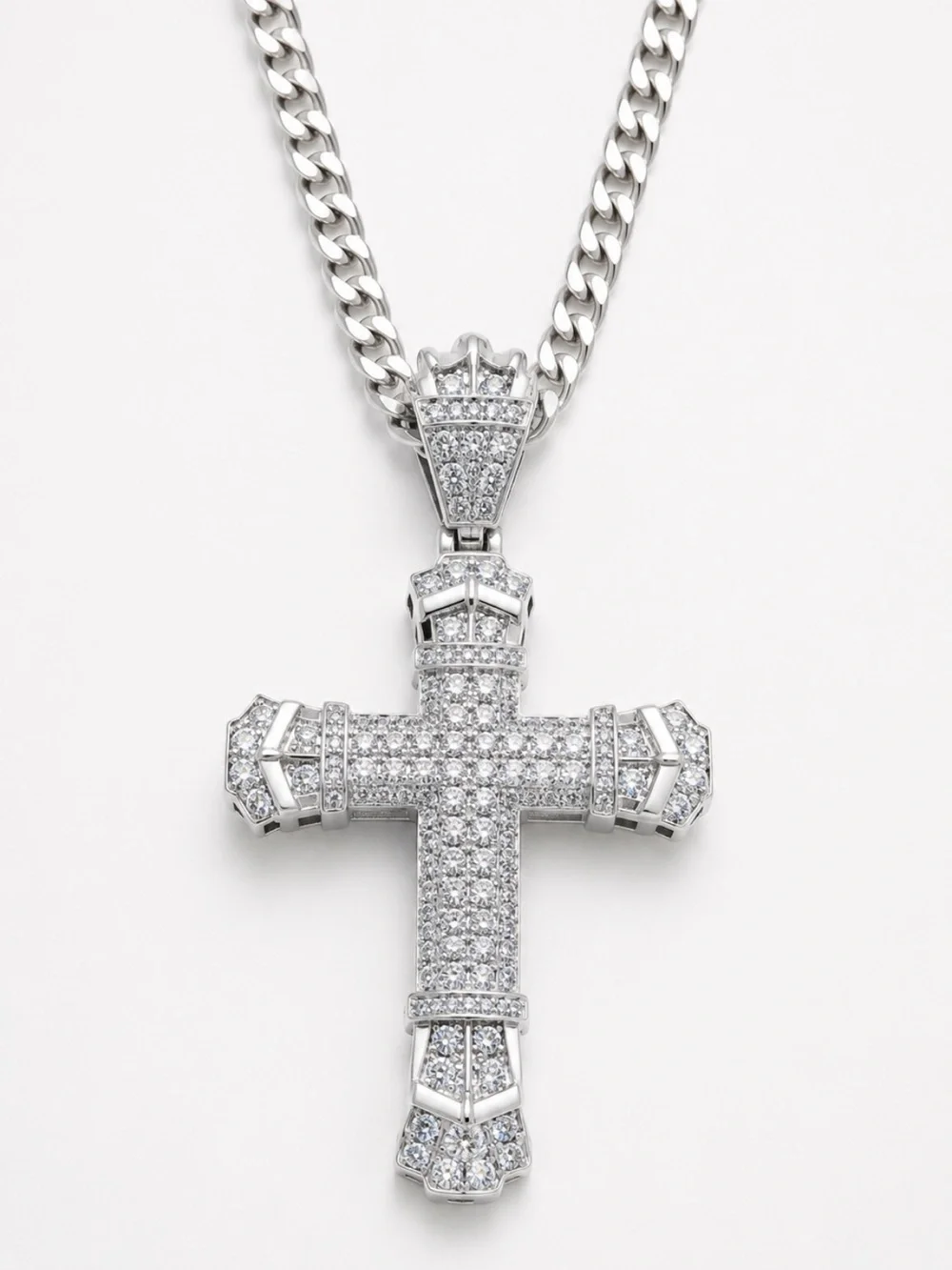 Mens Iced Out Cross Pendant 22” Cuban Chain Simulated Diamond VVS Stainless Stll